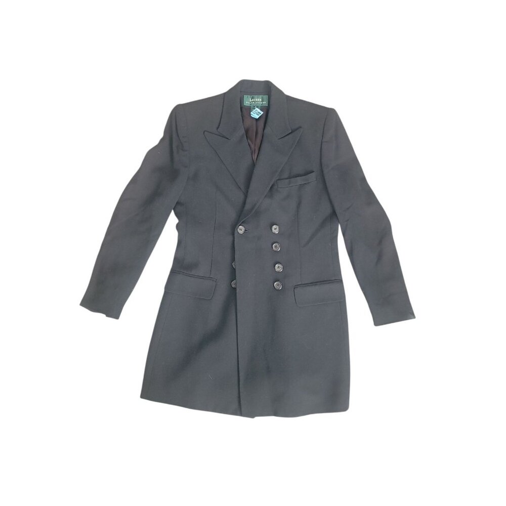 Vtg Lauren Ralph Lauren Dbl Breasted Wool Blend Blazer Wmn 8 Knee Length Preppy